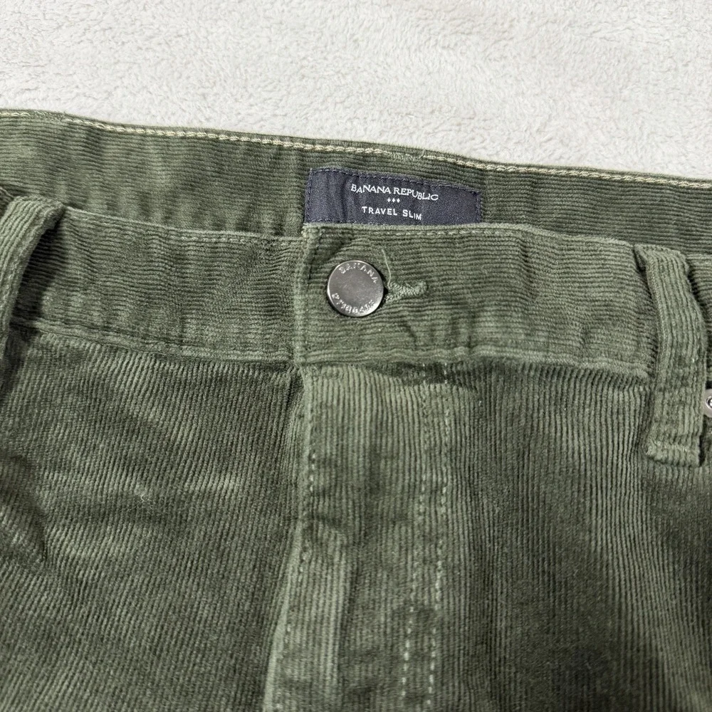 Banana Republic Mens 38x32 Travel Slim Fit Green Corduroy Pants Chino Preppy